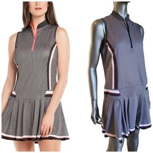 60B. Lucky in Love B&W Pleated Mini Tennis Dress Sleeveless Mock Neck - Size Med